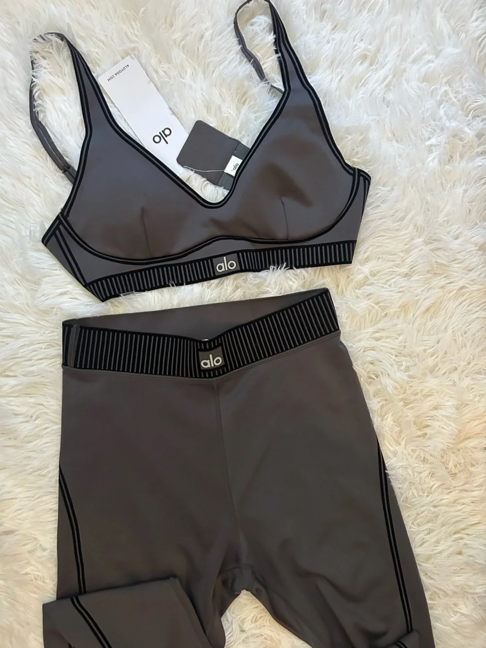 ALO Yoga Charcoal Gray Kids Leggings & Crop Top Set